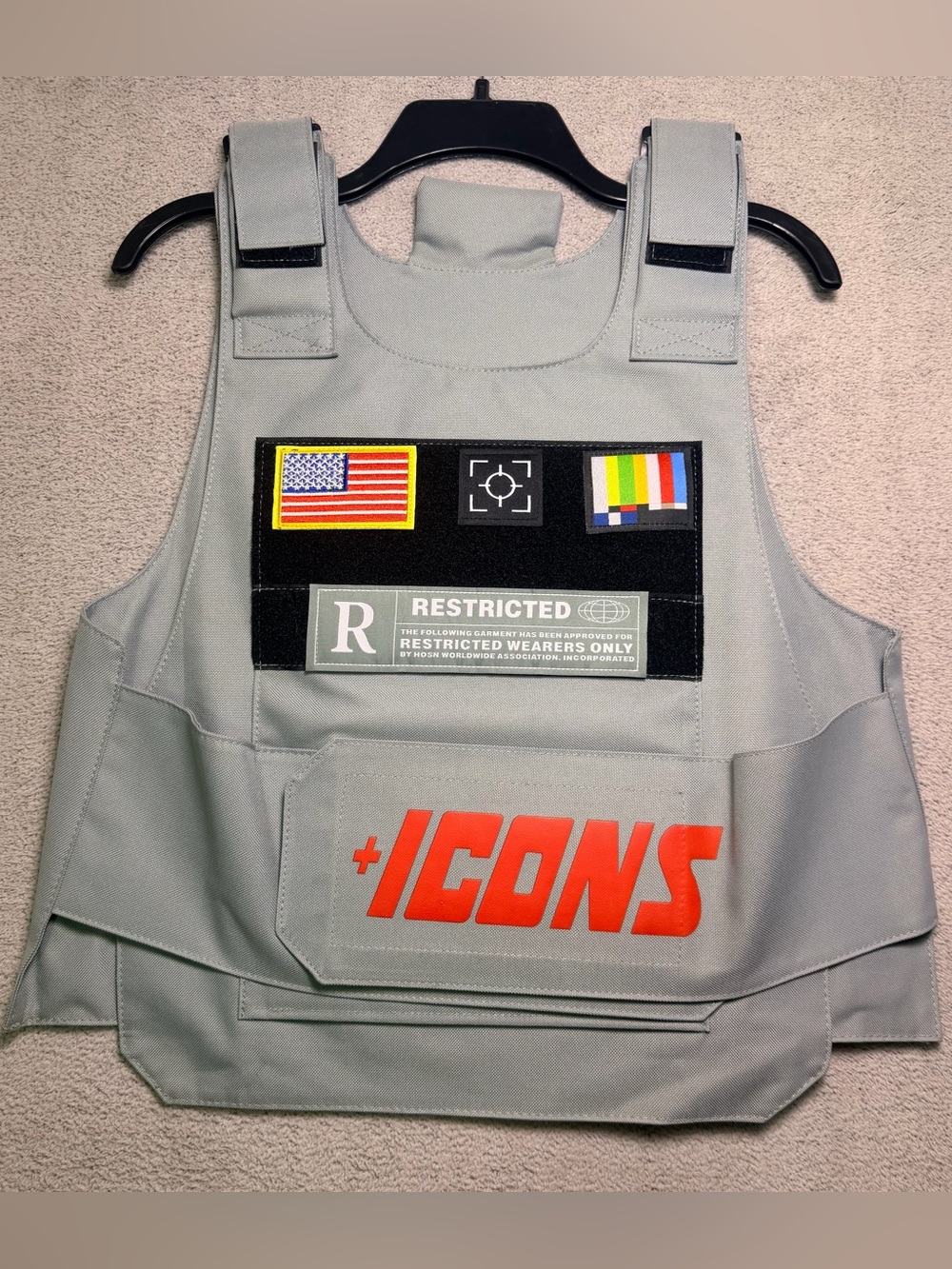 Hudson Outerwear Icons Tactical Vest Gray Adjustable One Size Streetwear Patch
